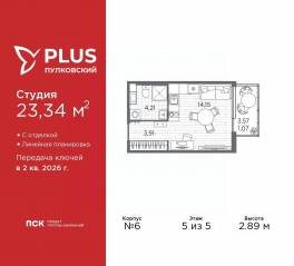 ЖК «Plus Пулковский», планировка студии, 23.34 м²