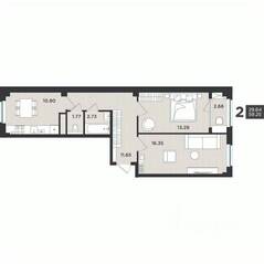 МЖК «Новокасимово», планировка 2-комнатной квартиры, 59.25 м²