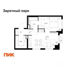 ЖК «Заречный парк», планировка 1-комнатной квартиры, 40.73 м²