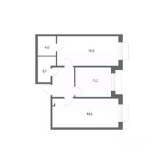 ЖК «Парусная 1», планировка 2-комнатной квартиры, 64.00 м²