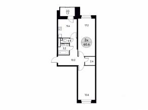 ЖК «Солнечная долина» (Щелково), планировка 2-комнатной квартиры, 60.60 м²