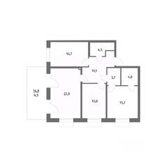 ЖК «Парусная 1», планировка 3-комнатной квартиры, 95.70 м²
