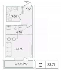 ЖК «Lampo», планировка студии, 22.70 м²