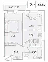 ЖК «Lampo», планировка 1-комнатной квартиры, 38.10 м²