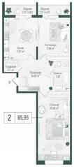 ЖК «Riga Hills», планировка 2-комнатной квартиры, 87.00 м²