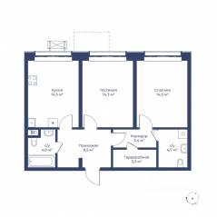 ЖК «Цветочный город», планировка 2-комнатной квартиры, 66.80 м²