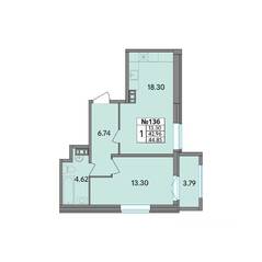 ЖК «Рождественский квартал», планировка 1-комнатной квартиры, 44.85 м²