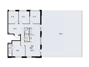 ЖК «Дзен-кварталы», планировка 5-комнатной квартиры, 169.70 м²