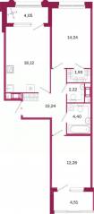 ЖК «Дом на Курской», планировка 2-комнатной квартиры, 67.69 м²