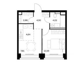 ЖК «Nova», планировка 1-комнатной квартиры, 35.18 м²
