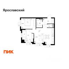 ЖК «Ярославский», планировка 2-комнатной квартиры, 56.60 м²