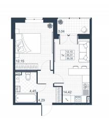 ЖК «Ново-Антропшино», планировка 1-комнатной квартиры, 36.83 м²