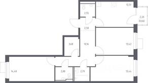 ЖК «Молжаниново», планировка 3-комнатной квартиры, 79.15 м²