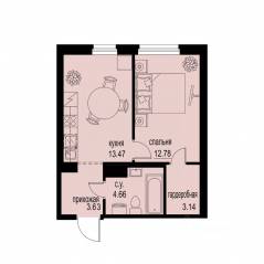 ЖК «ID Murino III», планировка 1-комнатной квартиры, 37.68 м²