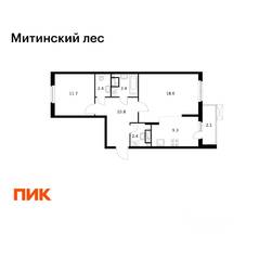 ЖК «Митинский лес», планировка 2-комнатной квартиры, 60.70 м²
