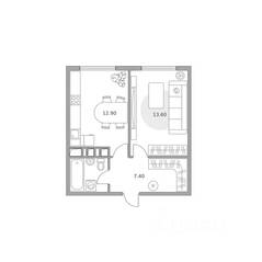 ЖК «Бригантина», планировка 1-комнатной квартиры, 37.50 м²