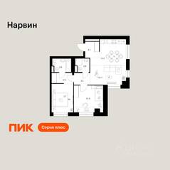 ЖК «Нарвин», планировка 2-комнатной квартиры, 63.00 м²