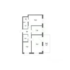 ЖК «Парусная 1», планировка 3-комнатной квартиры, 91.00 м²