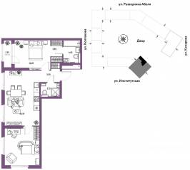 ЖК «Страна.Парковая», планировка 3-комнатной квартиры, 66.43 м²