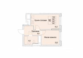 ЖК «Отрадный», планировка 1-комнатной квартиры, 34.70 м²