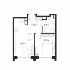 ЖК «1-й Нагатинский», планировка 1-комнатной квартиры, 40.23 м²