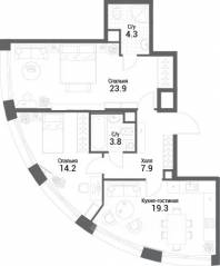 ЖК «Nagatino i-Land», планировка 2-комнатной квартиры, 73.40 м²