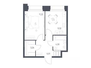Апарт-комплекс «Тропарево парк», планировка 1-комнатной квартиры, 33.89 м²