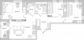 ЖК «Мурино Space», планировка 3-комнатной квартиры, 73.70 м²