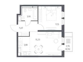 ЖК «Большое Путилково», планировка 1-комнатной квартиры, 40.08 м²