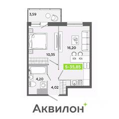 ЖК «Аквилон ЯНИНО», планировка 1-комнатной квартиры, 35.85 м²