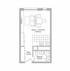 МФК Инвест-отель «Адрес», планировка студии, 25.60 м²