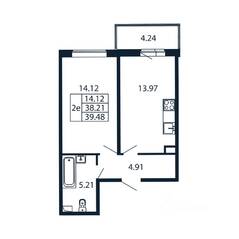 ЖК «Полис ЛАВрики», планировка 1-комнатной квартиры, 38.47 м²
