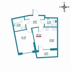 ЖК «Левитан», планировка 1-комнатной квартиры, 39.26 м²