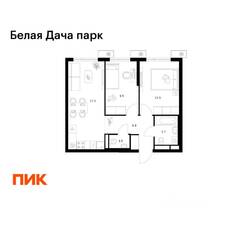 ЖК «Белая Дача парк», планировка 2-комнатной квартиры, 50.50 м²