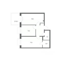 ЖК «Парусная 1», планировка 2-комнатной квартиры, 65.10 м²