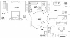 ЖК «Кинопарк», планировка 2-комнатной квартиры, 64.50 м²