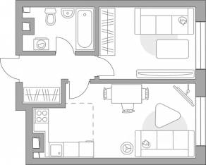 ЖК «Тринити-3», планировка 2-комнатной квартиры, 38.62 м²