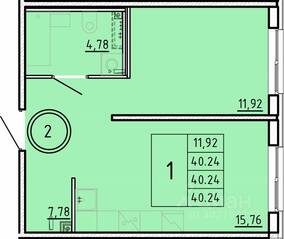 МЖК «Образцовый квартал 16», планировка 1-комнатной квартиры, 40.24 м²