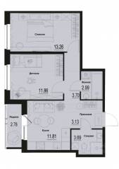 ЖК «ID Murino III», планировка 2-комнатной квартиры, 51.83 м²