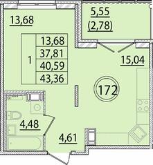 МЖК «Образцовый квартал 15», планировка 1-комнатной квартиры, 37.81 м²