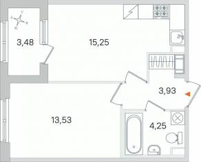 МЖК «Дубровский», планировка 1-комнатной квартиры, 38.70 м²