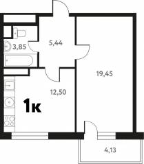 ЖК «Южное Пушкино», планировка 1-комнатной квартиры, 41.85 м²