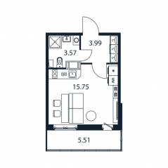 ЖК «Полис ЛАВрики», планировка студии, 23.10 м²