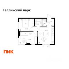 ЖК «Таллинский парк», планировка 2-комнатной квартиры, 50.28 м²