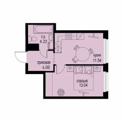 ЖК «ID Murino III», планировка 1-комнатной квартиры, 32.80 м²