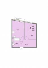 МЖК «Эльйон», планировка 1-комнатной квартиры, 49.00 м²