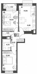 ЖК Арт-квартал «Публицист», планировка 2-комнатной квартиры, 62.34 м²