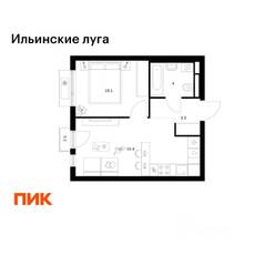 ЖК «Ильинские луга», планировка 1-комнатной квартиры, 34.60 м²