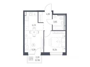 ЖК «Богдановский Лес», планировка 1-комнатной квартиры, 35.39 м²
