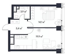 ЖК «1-й Нагатинский», планировка 1-комнатной квартиры, 43.30 м²